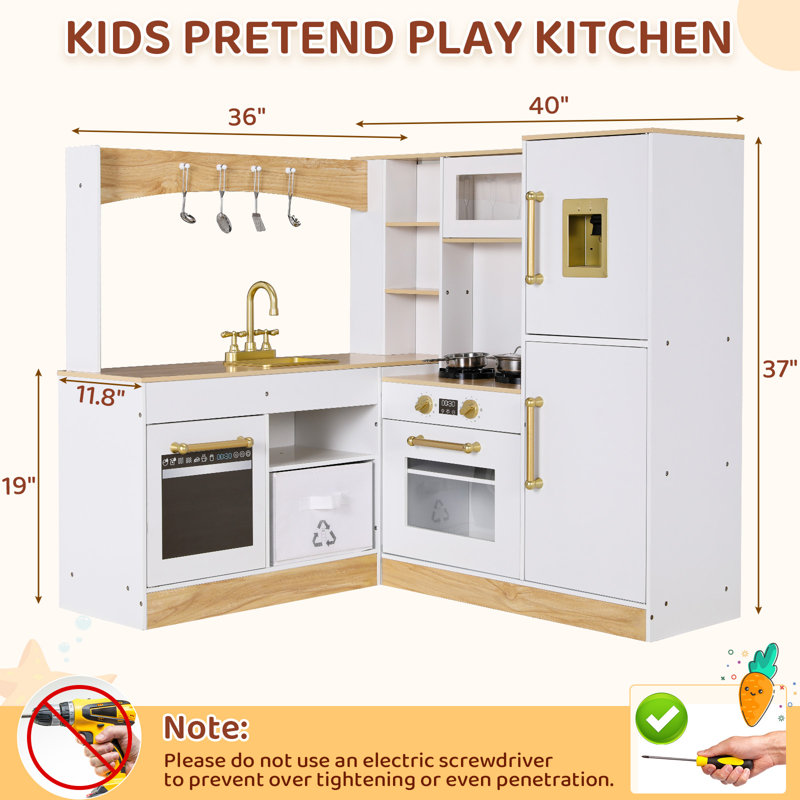 Pirecart Preschool Kitchen Set Corner Play Toy Kitchen Large Toodler Cooking Playset w Refrigerator Stove w Light Sound Disinfection Locker Water Dispenser Sink Reviews Wayfair